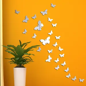 36 Butterfly Acrylic Mirror Wall Stickers, Creative 3D Living Room TV Background Decor, DIY Friendly, Easy to Apply and Remove