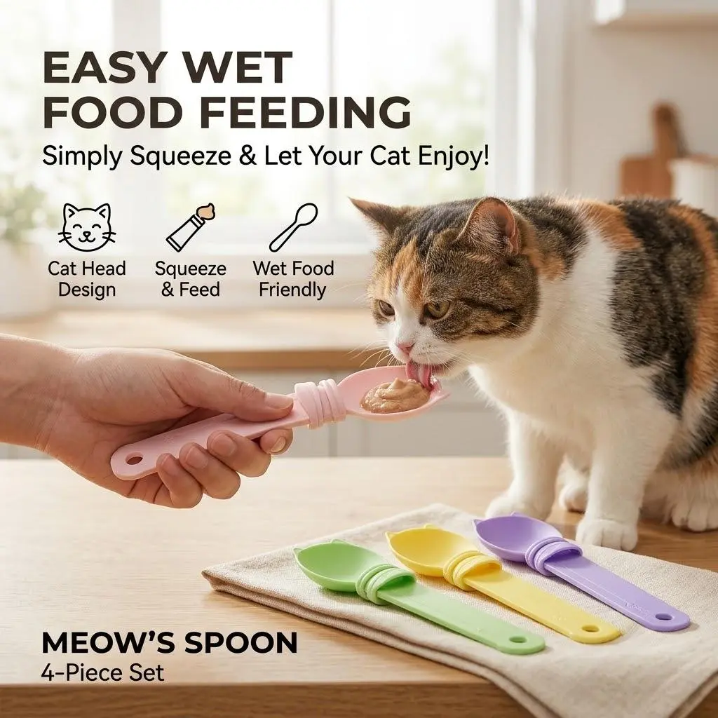 4-Piece Cat Food Squeeze Spoon Cat Head Design Squeezer For Wet Food Treats Random Color