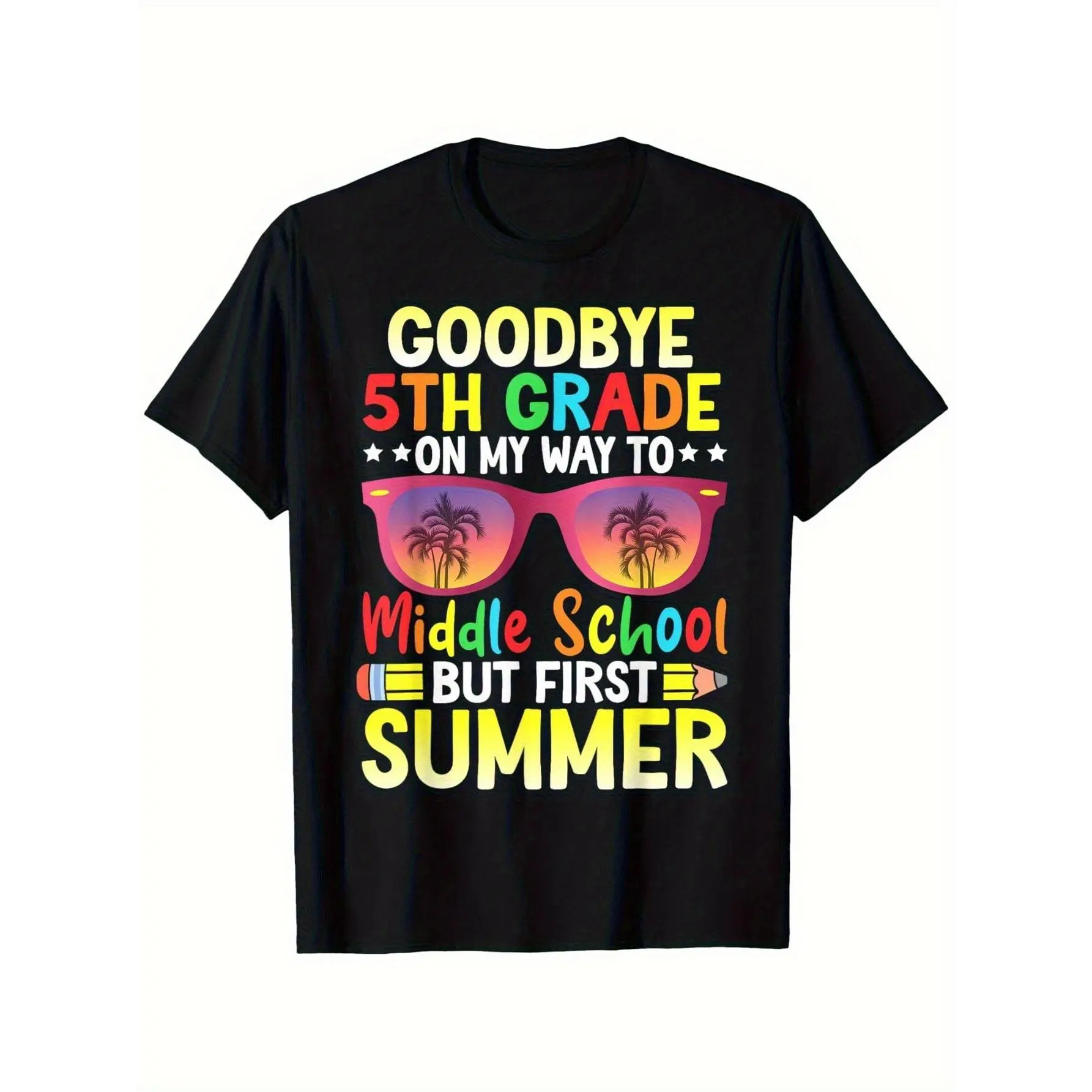Boys' 5th Grade Graduation to Middle School & Hello Summer Graphic T-Shirt - Breathable Moisture-Wicking Fabric, Casual Streetwear Crew Neck Short Sleeve Tee with Vibrant Geometric Print for School Events & Summer Activities