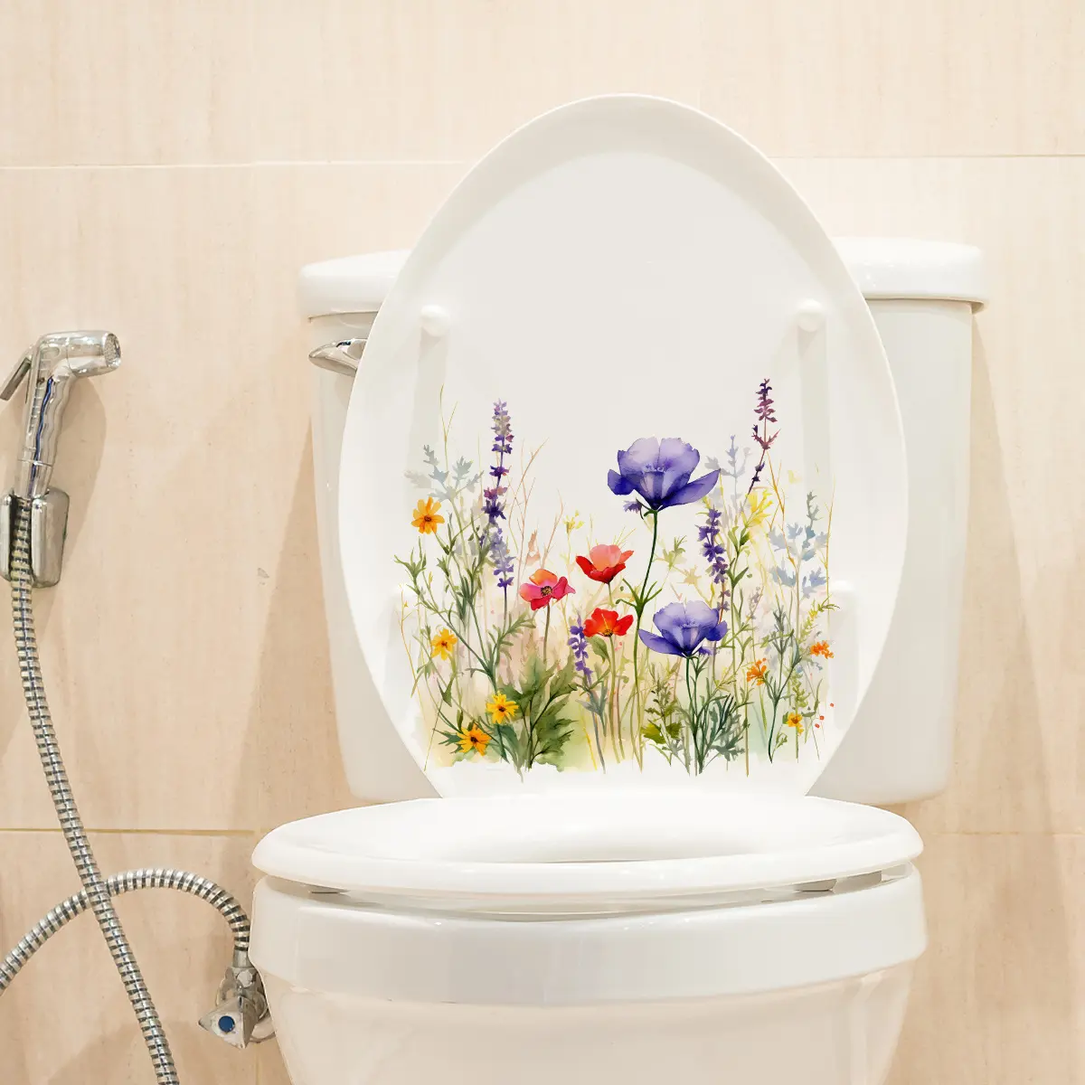 A (30*30cm) colorful flower cluster spring toilet sticker, Bathroom Decorations, bathroom and restroom decorative background wall sticker, Bathroom Decoration Accessories M10245
