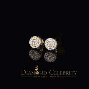 DiamondCelebritees Aretes Para Hombre 925 Yellow Silver 0.5ct Cubic Zirconia Round Women's Earrings