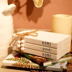 Rustic Wooden Book Stack, 1 Set Home Sweet Home Letter & Leaf Pattern Book Decor, Coffee Table Book Decor, Wooden Bookshelf, Mantle Decor, Home Decor, Signs