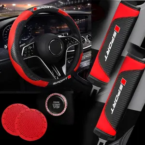 6-Piece Car Interior Kit, Bubble Carbon Fiber Steering Wheel Cover, Seat Belt Cover, Armrest Pad, Universal Fit, Fashion Neutral Set, Car Interior Decoration