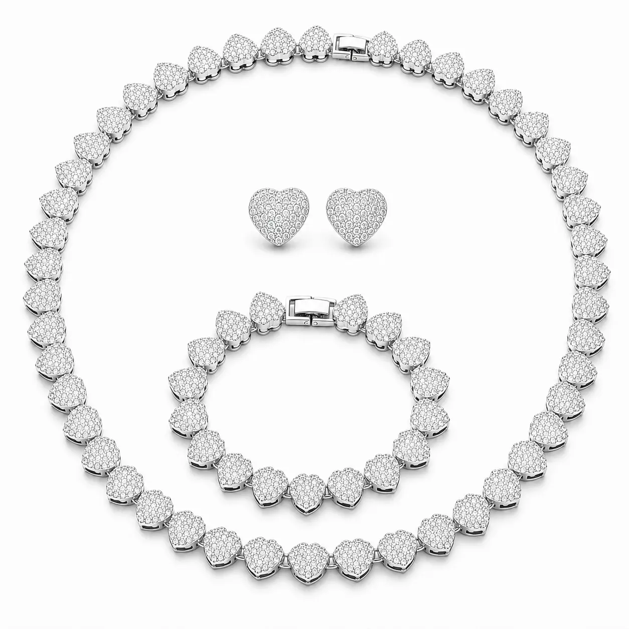 3PCS Heart Jewelry Set for Women & Teen Girls, Cuban Chain Necklace, Bracelet & Earrings Set, Hip Hop Style Matching Jewelry for Party, Birthday & Valentine's Day Gift