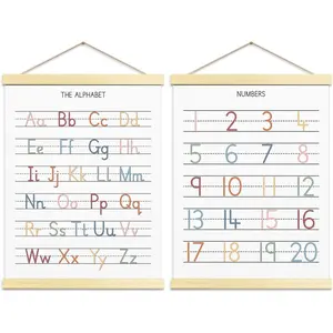 Numbers Abc Wall Chart for Toddler Learning Posters, Nursery Wall Decor Playroom Wall Decor Alphabet Banner, Preschool &Homeschool Wooden Alphabet Poster For Toddlers