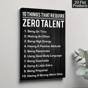 1 Piece Inspirational Zero Talent Quote Framed Poster - Waterproof Canvas Wall Art with Solid Wood Frame, Motivational Work Ethic Design for Home, Office, or Classroom Decoration, Perfect Gift for Him or Her, Interior Decoration|Modern Decoration|Artwork