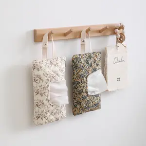 Beige Textured Hanging Floral Wet Wipe Bag, Lightweight Portable Tissue & Daily Essentials Storage Pouch for Home, Travel & Daily Use