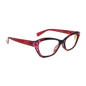 Jane, (Bling) Women Reading Glasses W (Fuchsia, Light Rose) Genuine European Crystals, Cat Eyes (Pink) Tortoise Shell, NY Fifth Avenue