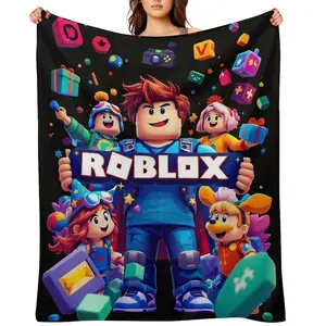 Roblox Flannel Blanket - Soft Skin-Friendly Breathable Warm Block Design for Bedroom Living Room Nap