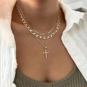 Hot-selling Jewelry Fashion Light Luxury Cross Pendant Necklace Niche Personality Layered Sweater Chain for Women A10001-XL