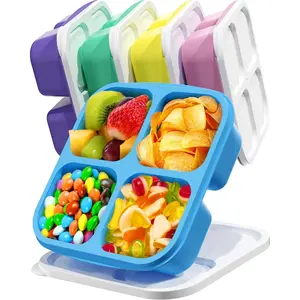 5 Pack Bento Snack Containers, 4 Compartment BPA-free Plastic Food Storage Containers, Divided Lunchable Container, Bento Lunch Box for Work and Travel