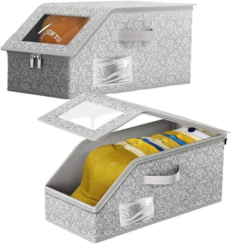 1Pc Baseball Cap Organizer Storage Box, Stackable Closet Storage, Sturdy Cardboard Can Hold Up To 12 Hats, Home Hat Storage Box, With Transparent Display, For Hat Storage, Dustproof Hat Storage, Closet Organizer Box.