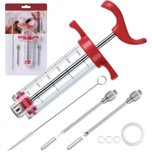 Meat Injector Syringe, 1-oz Marinade Flavor Injector with 2 Professional Needles, 1 Cleaning Brushes