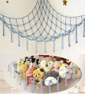 Stuffed Animal Storage Hammock or Net Corner - Large Toy Hammock Net for Stuffed Animals Room Decor - Cute Stuff Animal Organizer Holder for Plush Plushie - Kids Baby Nursery Wall Bedroom Home Decor