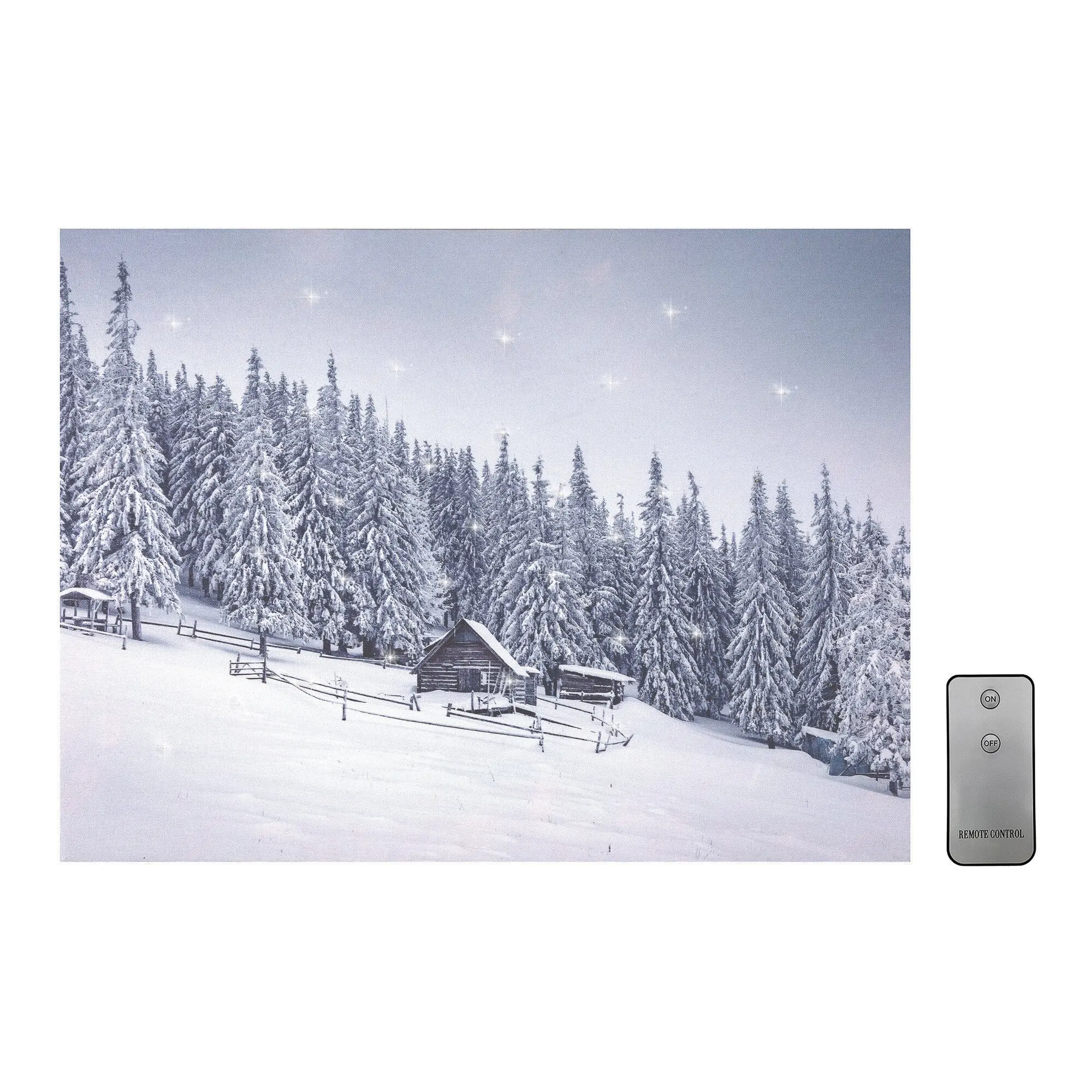 LumaBase Battery-Operated Lighted Wall Art Snowy Cabin Full-Color Canvas with 40 LED Lights Remote Control Indoor Decor for Wintertime