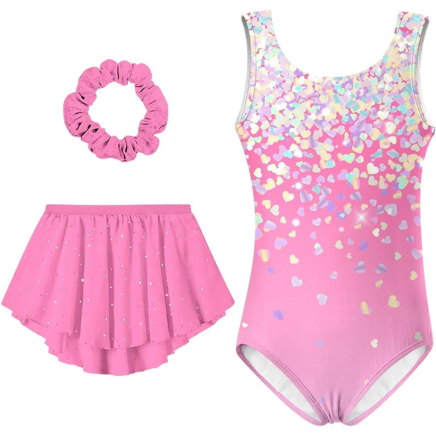 KF5-PGCS024    Idgreatim Girls Gymnastic Leotard Ballet Dance Dress Outfit with Removable Skirt Hair Scrunchie Combo 4-11 Years