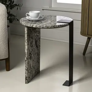 JONATHAN Y Lyra 17" Contemporary Natural Marble/Metal Handmade Round End Table, Ivory/Black