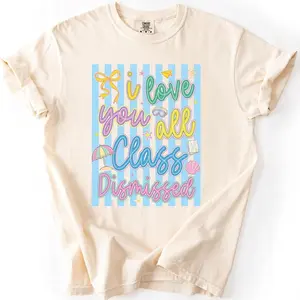 Comfort Colors® Stripes I Love You All Class Dismissed Shirt, Last Day Of School Teacher Shirt , Last Day Of School Shirt, End Of Year Shirt, Gift For Teacher, Unisex Womenswear Graphic Tops 8B3