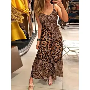 Women Casual Vacation Style Leopard Print Butterfly Printing Slip Dress, Women Dress