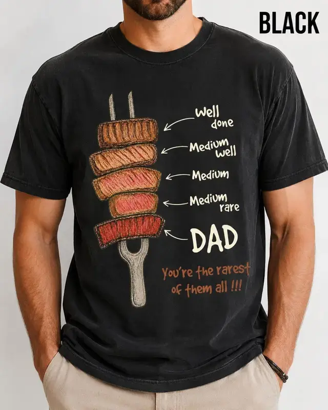 Men's Funny Steak Graphic Tshirt, Casual Loose Fit Shortsleeve Top, Novelty Dad Gift for Fathers Day, Round Neck