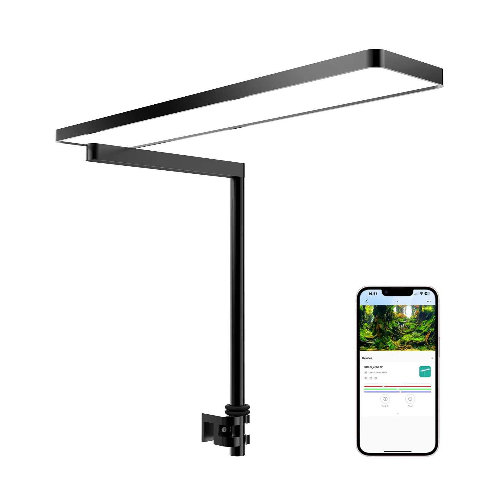 FZONE Solo Series Nano LED Aquarium Light - Full Spectrum, Dimmable, App-Controlled Bluetooth, Rotatable Arm, 18pcs RGB LEDs, Plant Growth Aid, Matte Black, Adjustable Height, Manual/Auto/Custom 3 Modes, Aquarium Setup Fit