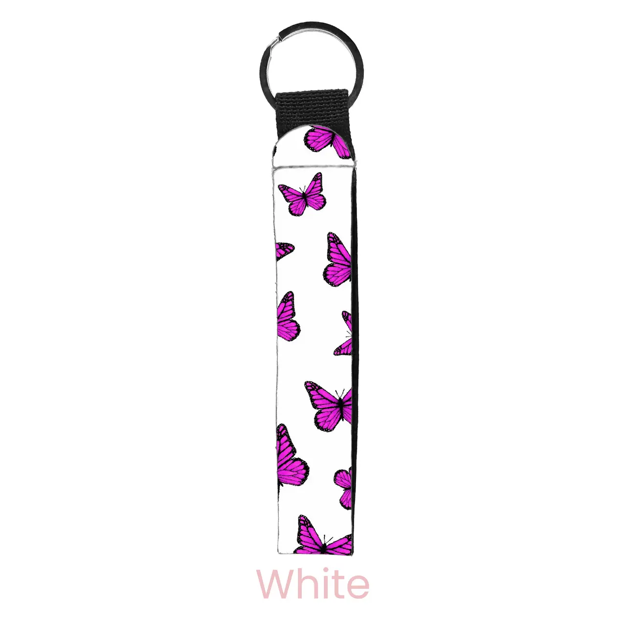 abbyrose Magenta Butterflies Wristlet Key Chain White