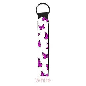 abbyrose Magenta Butterflies Wristlet Key Chain White
