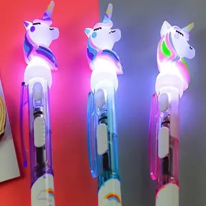 3pcs/set Creative Light-up Unicorn Ballpoint Pens With Led Light, Cute Cartoon Stationery For Students, Blue
