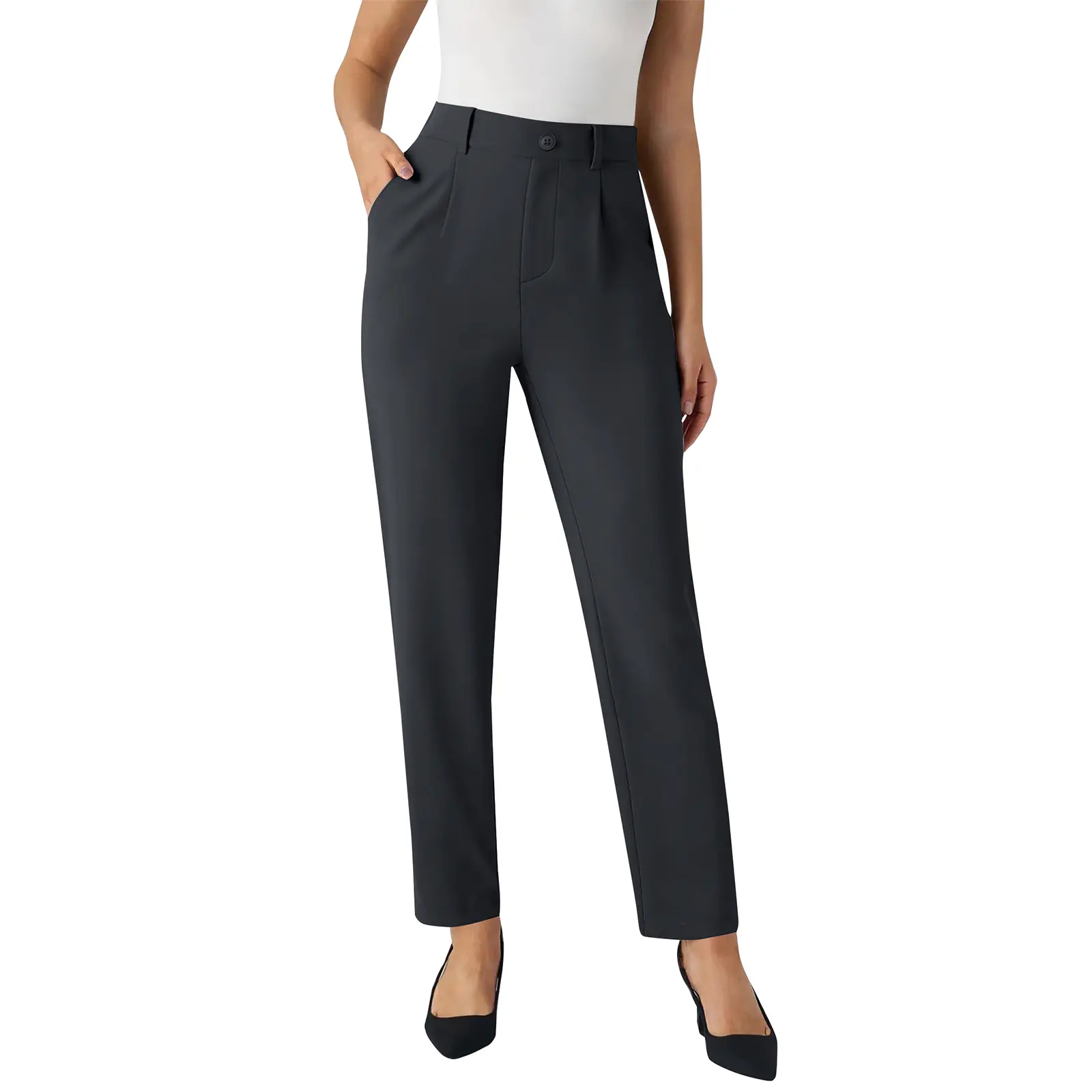 JEKAOYI Womens High Waisted Stretchy Dress Work Pants Straight Leg Pull On Business Casual Office Slacks with Pockets