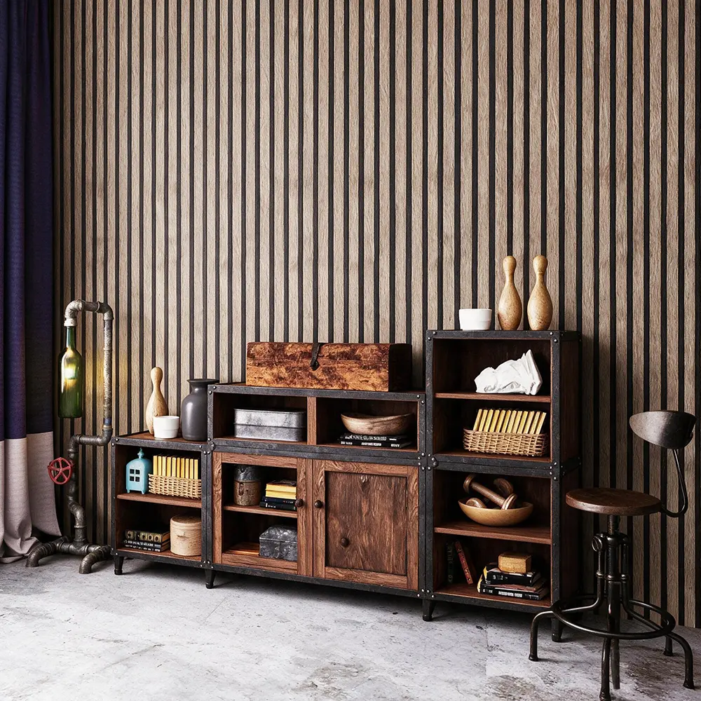 AOZEY Dark Brown Wood Slat Peel and Stick Wallpaper, Textured Faux Wood Self-adhesive, Waterproof Removable Wall Panel For Home Decor Doors