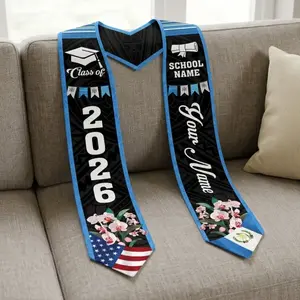 Personalized Orchid Floral Guatemala Flag Graduation Stole – Custom US Flag Heritage Sash, Class of 2026 Keepsake