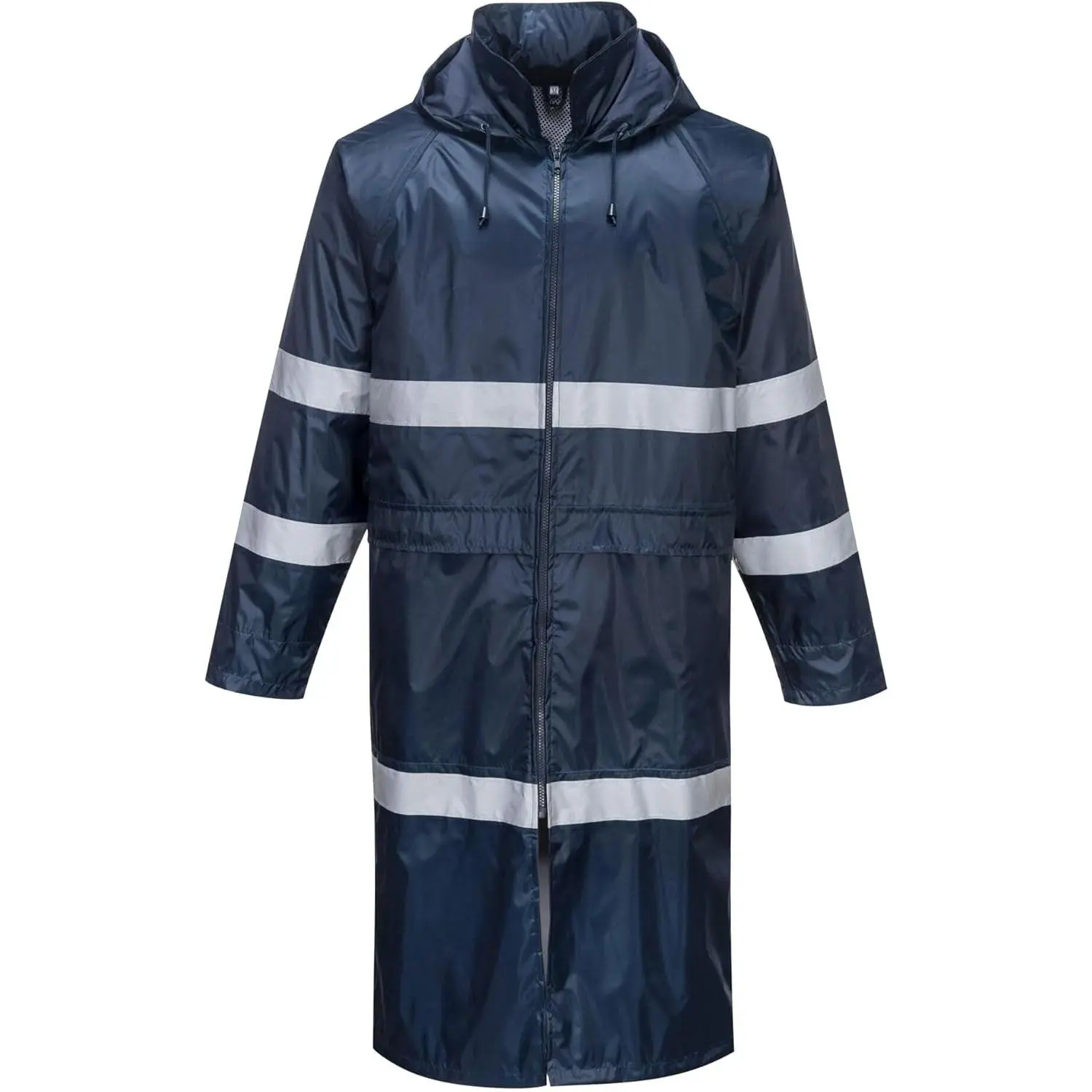 F438 Men'S Waterproof Raincoat - Reflective Long Rain Jacket with Hood and Pockets Navy