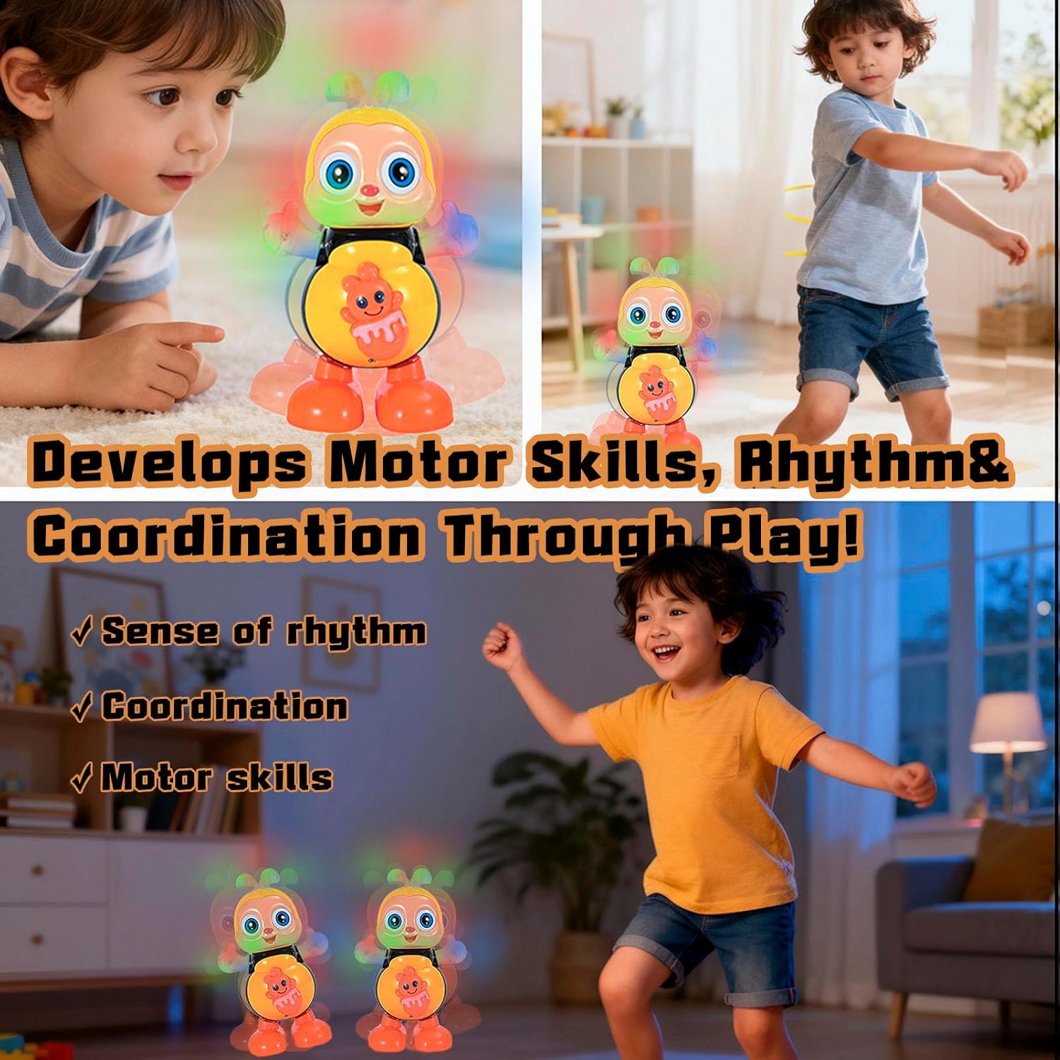 Dancing Bee Toy with Music & LED Lights  Juguete de Abeja Bailarina con Sonidos y Luces para Niños  Fun Sensory Learning Diy Toys Gift for Boys and Girls