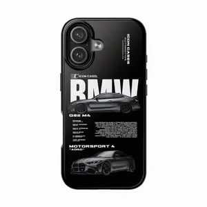 BMW G82 M4 Motorsport Black Edition iPhone Case, Performance Racing Car Graphic Protective Cover for iPhone 17 to 8 Plus