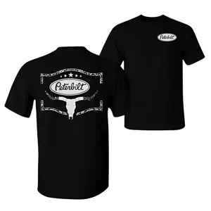 Peterbilt T-Shirt, Longhorn Skull & Logo Design, Western Work Graphic Tee, For Truckers & Country Men, Gift for Big Rig Drivers & Diesel Lovers