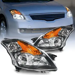 Nilight Headlight Assembly Compatible with 2007 2008 2009 Nissan Altima 4Dr Sedan Headlamps Replacement Black Housing Amber Reflector Clear Lens Driver and Passenger Side