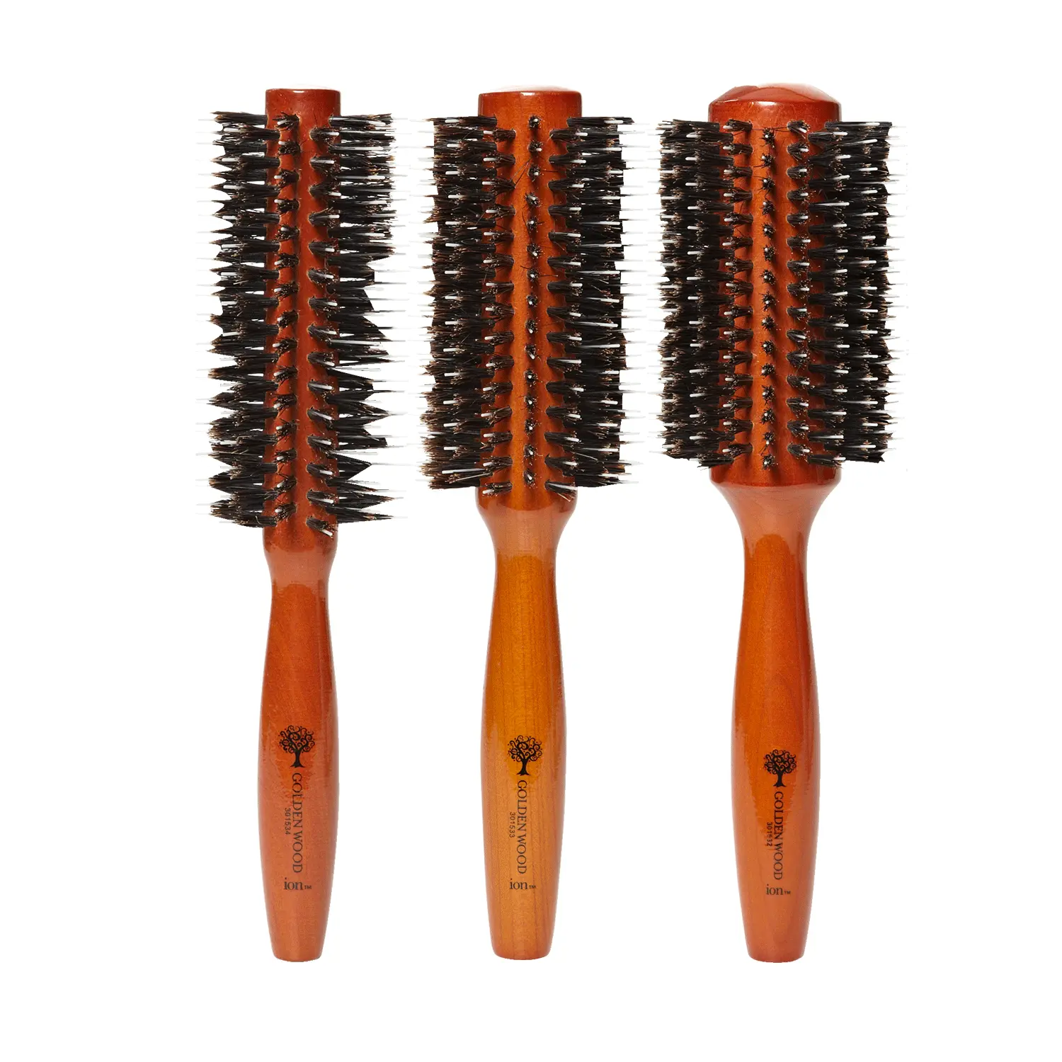 Ion Golden Wood Boar/Porcupine Round Brush