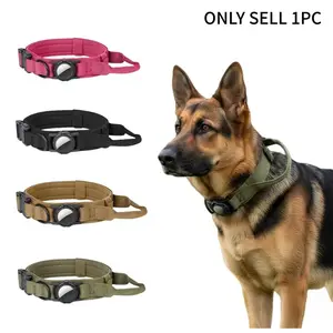 For AirTag Tactical Dog Collar Adjustable Training Nylon Collar Control Handle Metal Buckle Small Medium Large Dogs Not AirTag