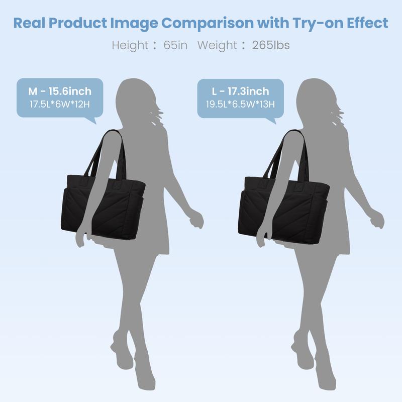【Valentine's Day Gift】LOVEVOOK Puffer Tote Bag for Women,  Lightweight 15.6'' and 17.3'' Puffy Bag with Multi Compartments, Quilted Shoulder Bag Handbag for Travel, Work,Commuting, EVeryday Bag. TikTokShopJumpstartSale