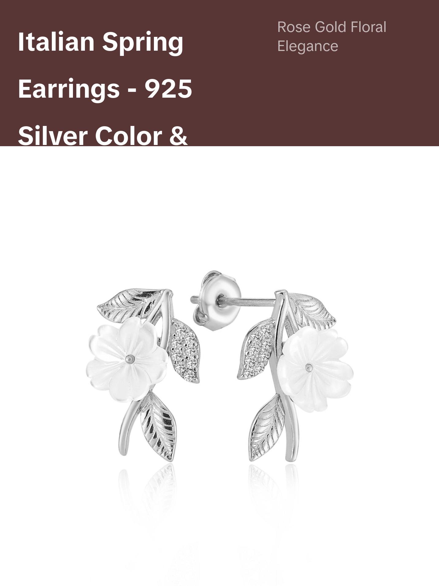 Italian Spring Earrings for Women - 925 Sterling Silver with Rose Gold Plating, Mother-of-Pearl Flowers & Sparkling Zirconia, Elegant Design Italian Spring Earrings for Women - 925 Sterling Silver with Rose Gold Plating, Mother-of-Pearl Flowers & Sparkling Zirconia, Elegant Design