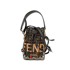 Pre-owned FENDI canvas Tote Bags MON TRESOR Mini Bucket Bag with monogram and gold buckle