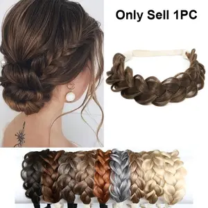 Women's Messy Wide 2-Strand Synthetic Braid Headband - Classic Thick Fishtail Braid Hairband, Elastic Hairpiece, Anti-Slip & Stretchable Hair Hoop, Fashion Hair Accessory, High Top Head Fixer, Beauty Styling Headwear for Daily & Party Wear