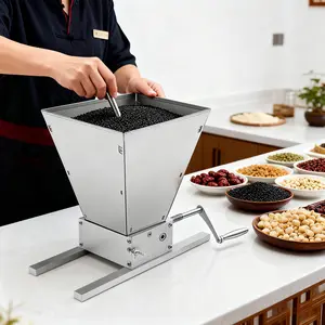Manual Grain Mill Grinder Stainless Steel 4L Hopper 0-2.5mm Adjustable Roller Distance for Barley Wheat Dry Grain Crushing Homebrew Beer Making Super Fine Powder Easy to Clean Fresh Ingredients Healthy Eating Ergonomic Pizza Cutter with Cover