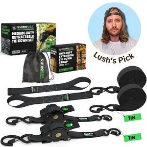 Lush's Pick (2 Pack Each) - Rhino USA 1" x 10' Retractable Ratchet Straps with 1" x 20' Ratchet Extension