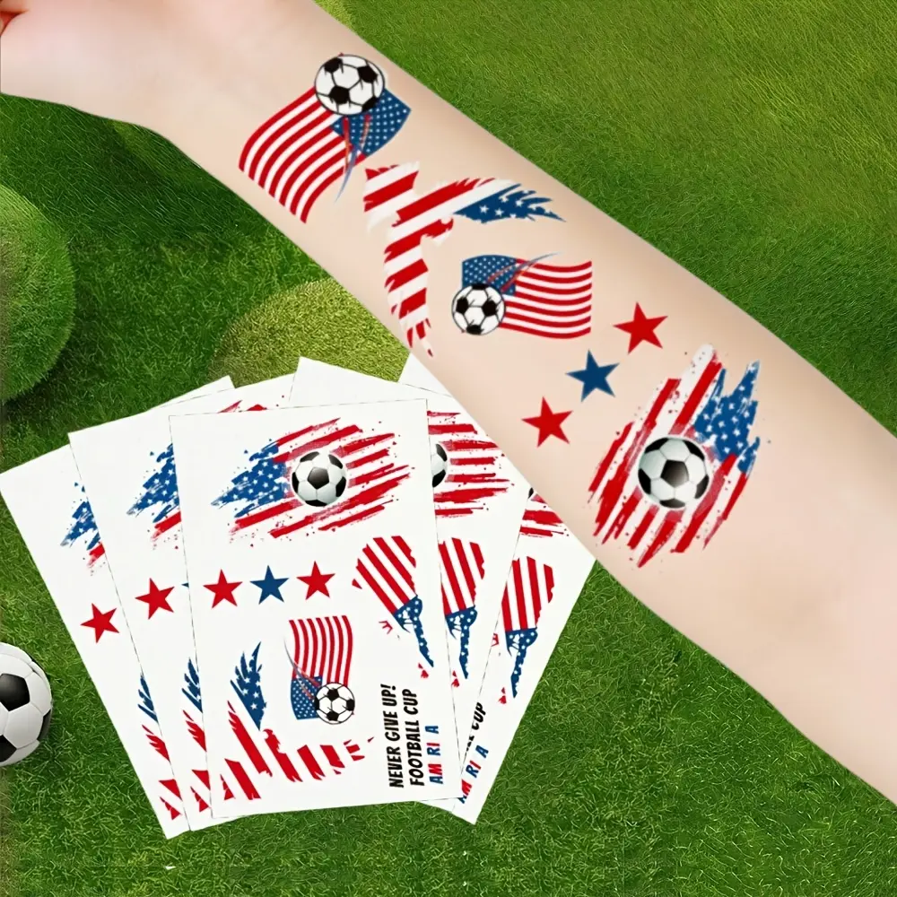 15PCS Vinyl Self-Adhesive Football Fan Face Stickers Sheet Pack, American Mexican Soccer Flag Decals, Waterproof Festive Game Day Party Supplies
