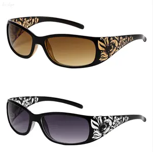 2-Pack Floral Decor Rectangular Sunglasses, Vintage Rhinestone Accent Shades, UV Protection Fashion Eyewear for Women