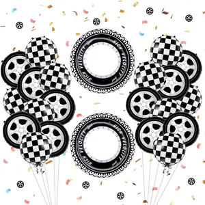 20pcs Race Car Balloons, Checkered & Tire Balloons for Birthday Party & Racing Theme Decorations