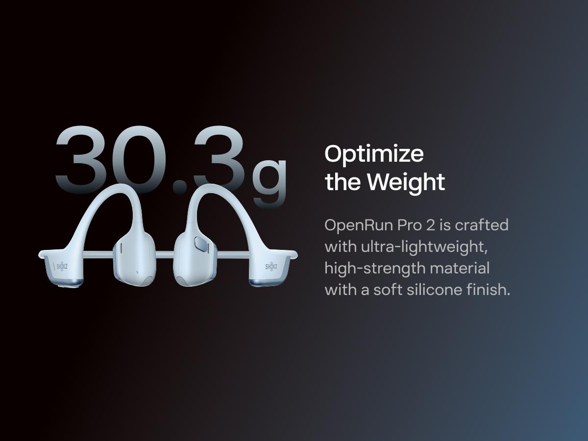 SHOKZ OpenRun Pro 2 - Open-Ear, Bone Conduction Sport Headphones - Sweat Resistant, Workout Headphones with Deep Bass and Smart Mic
