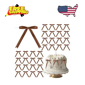 50 Pcs Twist Tie Bows for Cake 3x4.5 Inch Satin Ribbon Bows Brown