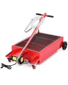 Heavy-Duty Steel Oil Drain Pan with 20-Gallon Capacity, 110V Electric Pump, 8 Ft Hose, Folding T-Handle, and Caster Wheels for Trucks, Buses, and RVs